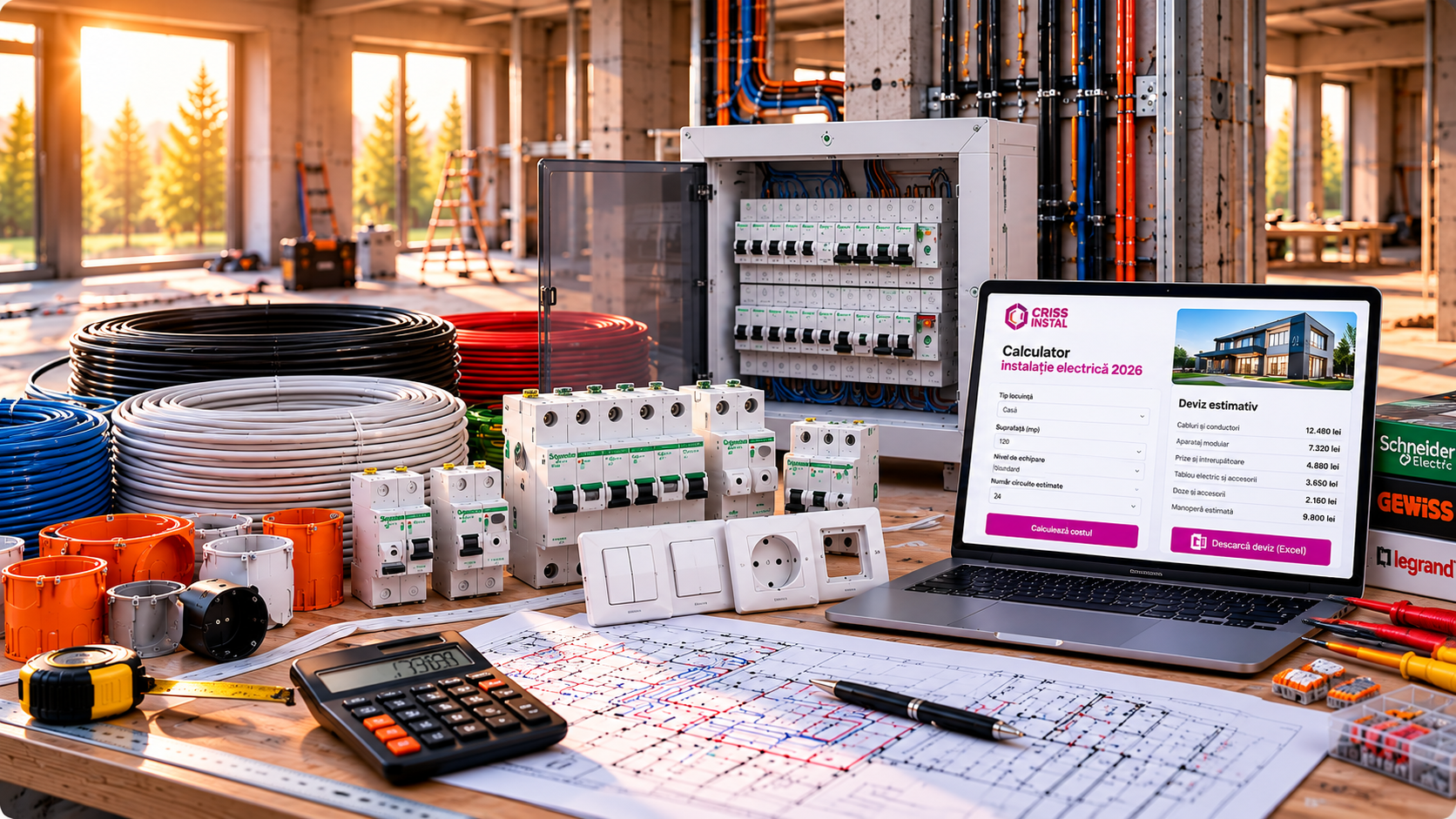 Calculator instalații electrice cu tablou și materiale